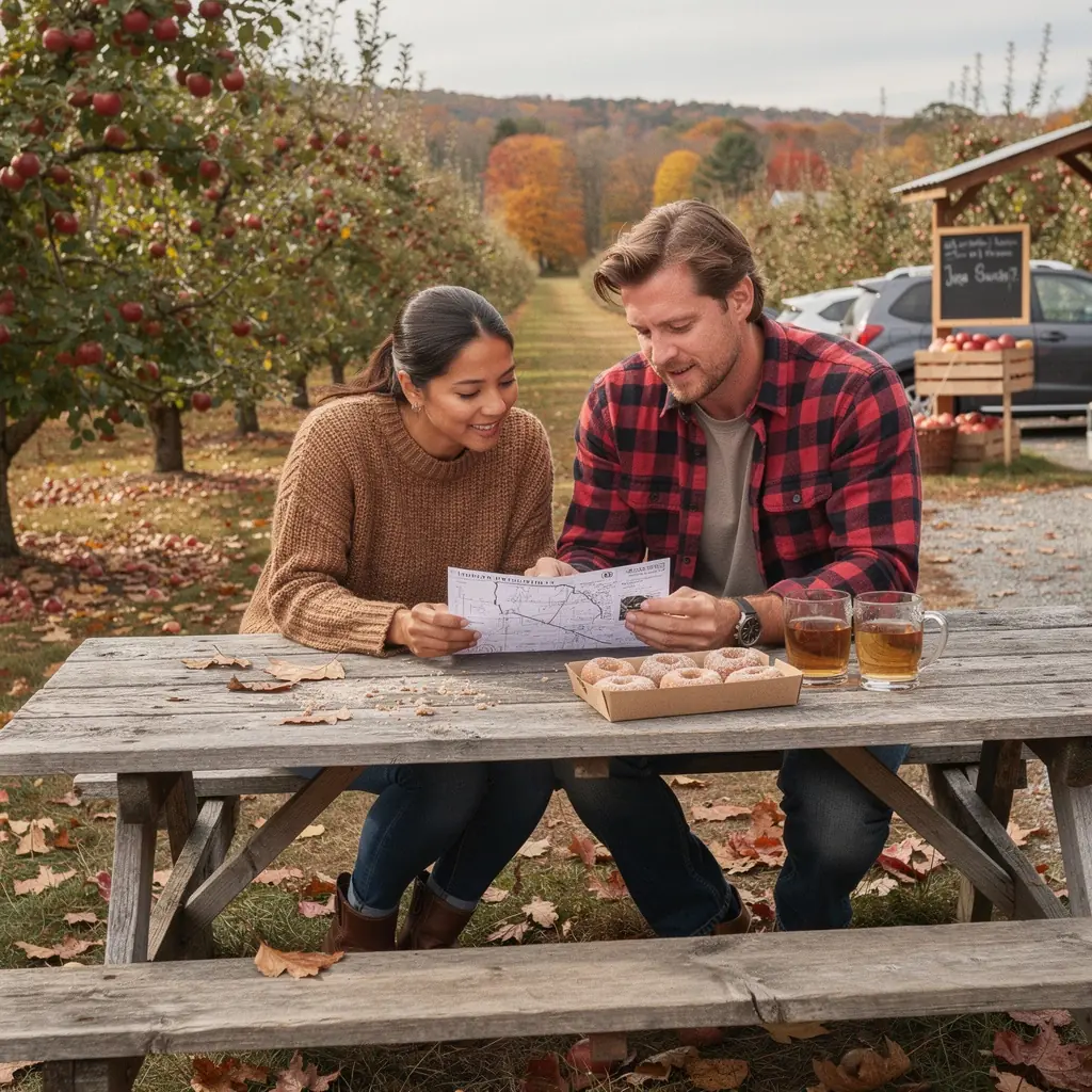 Drukowana karta trasy z zaznaczonymi atrakcjami turystycznymi i przystankami.