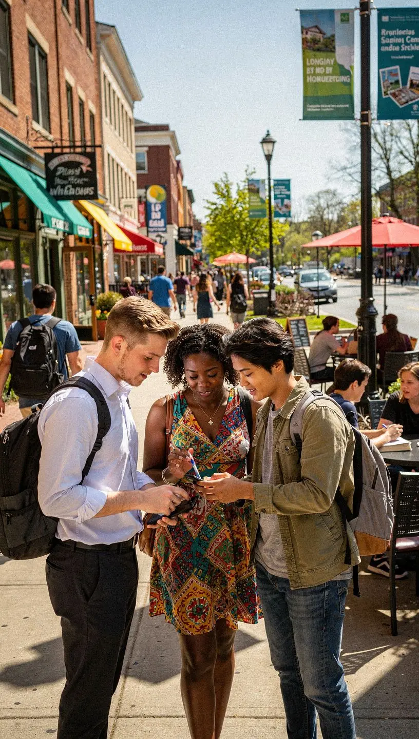 Mapa okolicy pokazująca lokalizacje mieszkań do wynajęcia oraz szkoły, z zaznaczonymi trasami dojazdu.