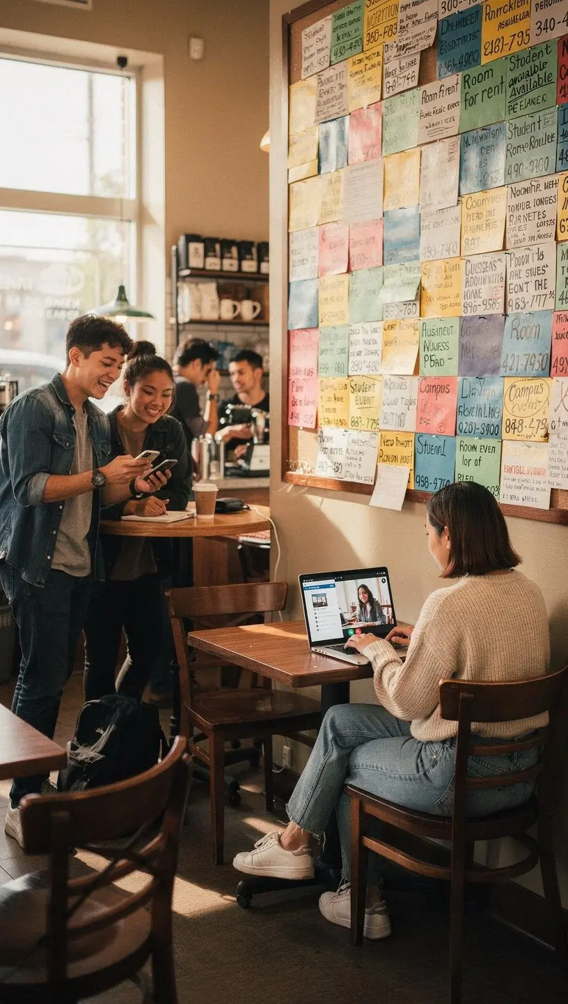 Widok na biurko z planem mieszkań do wynajęcia i zakupu, z notatkami na temat dostępności szkół.