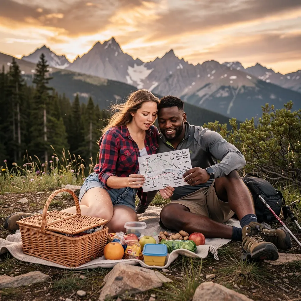 Kawałek drogi pokryty liśćmi, prowadzący do urokliwej wioski.